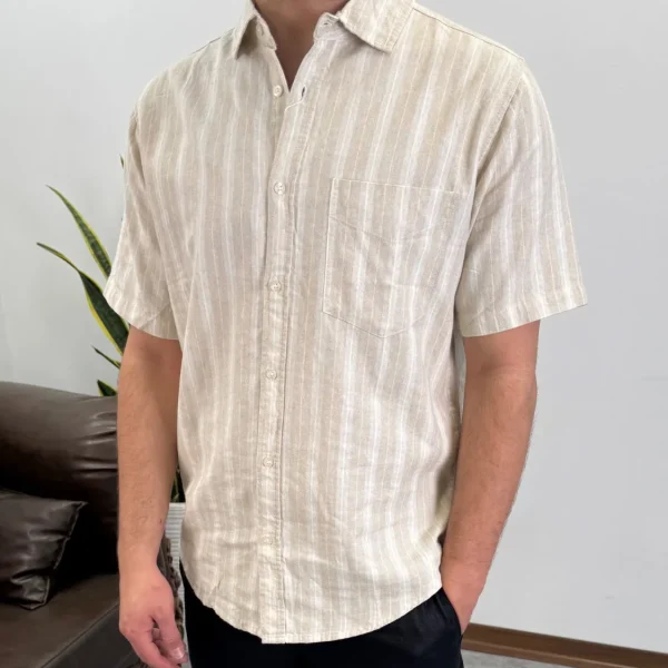پیراهن راه راه لینن آستین کوتاه 208042